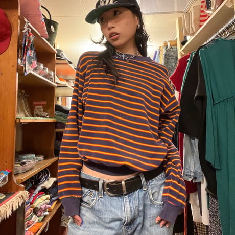[USED] GOOD BORO ♡ パイル地ボーダーTOPS