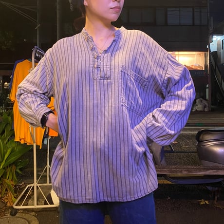 [USED] ストライプ ガーゼ SHIRTS/トグルボタン