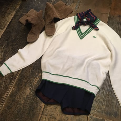 [USED] adidas Green×White Vネックセーター