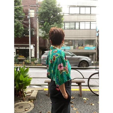 [USED] GREEN イルカ🌺 レーヨン アロハシャツ