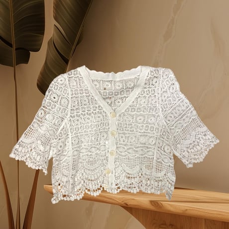 [USED] White 鍵あみ KNIT カーディガン