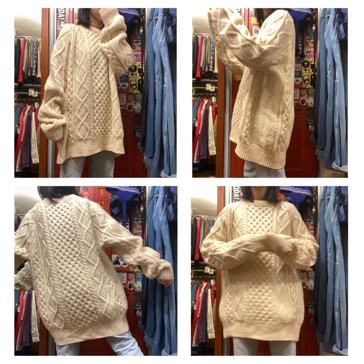 vintage  お花のアランニット オールドアランニットセーター - Fresh Service NECESSARY or