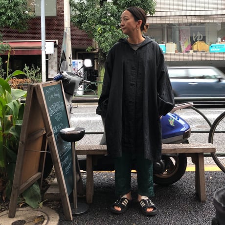[USED] BLACK NYLON HOODIE COAT