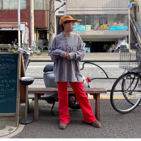 [USED] ストライプ ガーゼ SHIRTS/トグルボタン