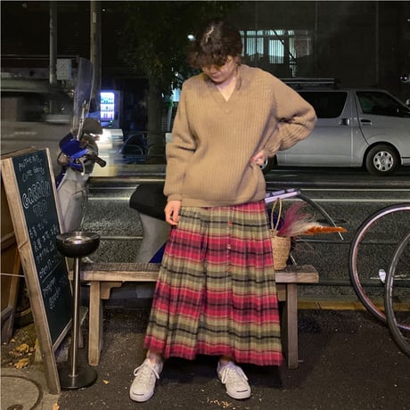 [USED] ピンク×グリーンチェック柄スカート