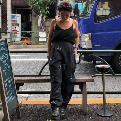 [USED] カクテル刺繍タックパンツ