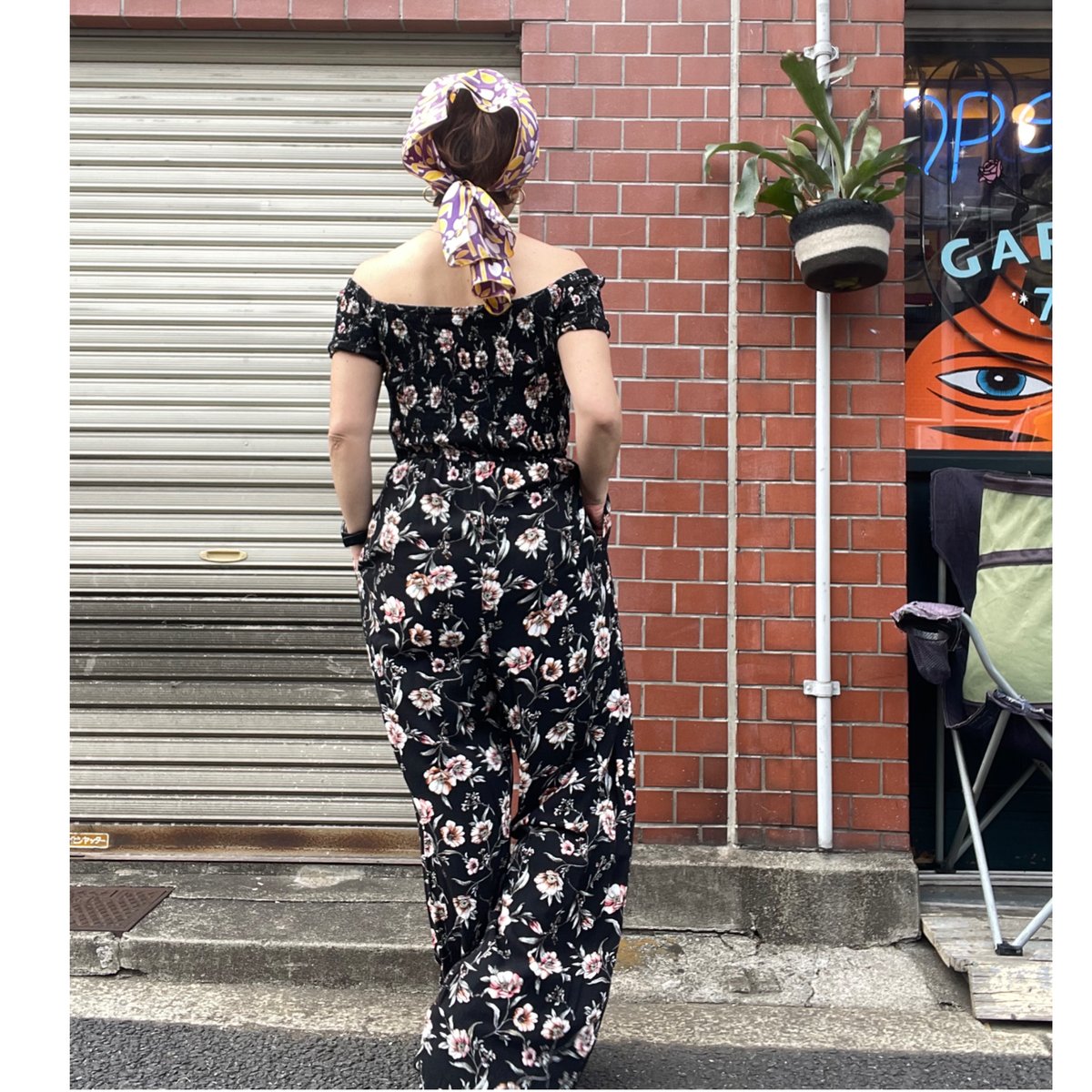 USED] オフショルダー花柄 💐オールインワン🖤 | garden730