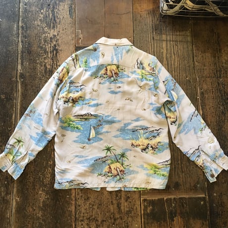 [USED] 50's  vintage L/S アロハシャツ made in Hawaii