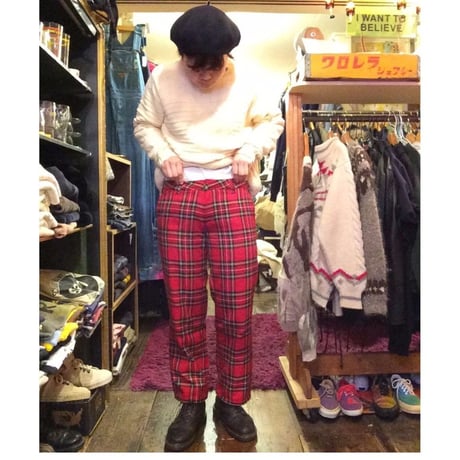 [USED] 赤いタータンチェック柄パンツ