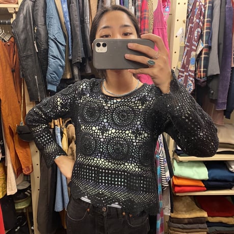 [USED] ショート丈 BLACKクロシェットTOPS