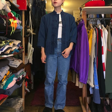 [USED] 100%COTTON NAVY チャイナシャツ