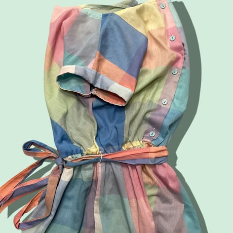[USED] パステルチェック♡ ショート丈サロペット