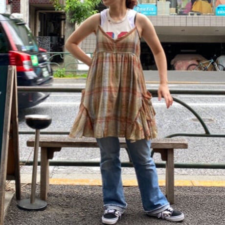 [USED] ふわっとチェック柄キャミワンピース