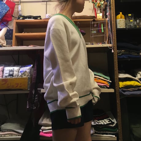 [USED] adidas Green×White Vネックセーター