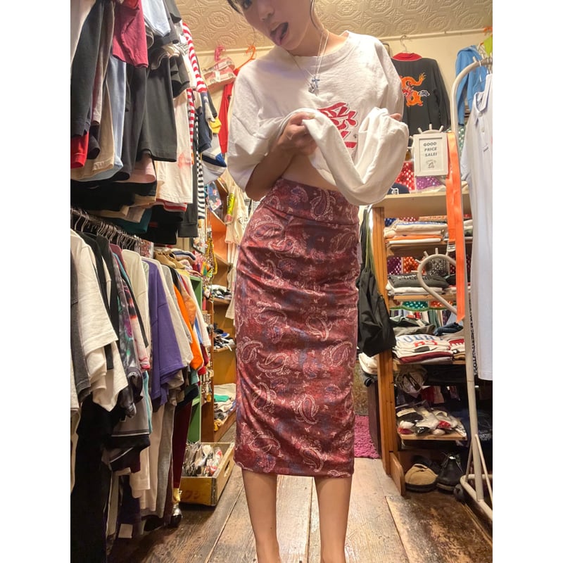 【美品】 エトロ　ベロアスカート　シルク混　ペイズリー　総柄　フリル　イタリア製 USED] ベロアのペイズリー柄スカート | garden730