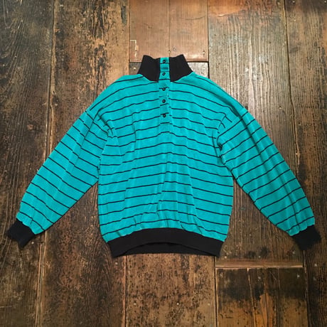 [USED] ベロアのミントグリーンボーダーTOPS
