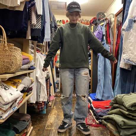 [USED] "CHUMS" OLIVE-GREEN SWEAT！