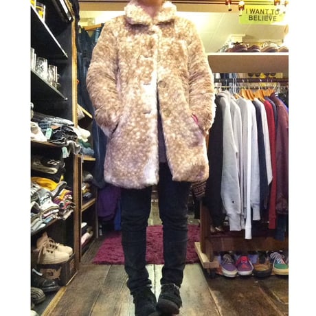 [USED] バンビ柄 フェイクファーコート
