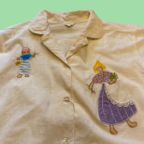 [USED] アップリケ💕 オープンカラーシャツ