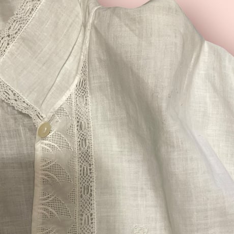 [USED] vintage WHITE 2way 襟付き 刺繍 O/P
