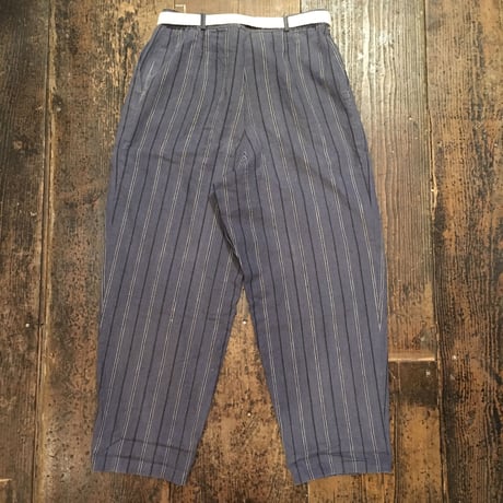 [USED] 太め ストライプリネンタックパンツ