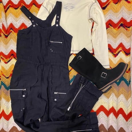 [USED] BLACK linen overall⭐︎