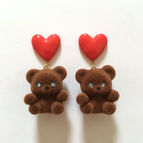 [BENICOTOY] PINK HEART BEAR イヤリング
