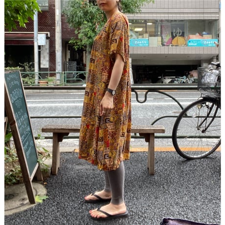[USED] 民族柄 レーヨンワンピース