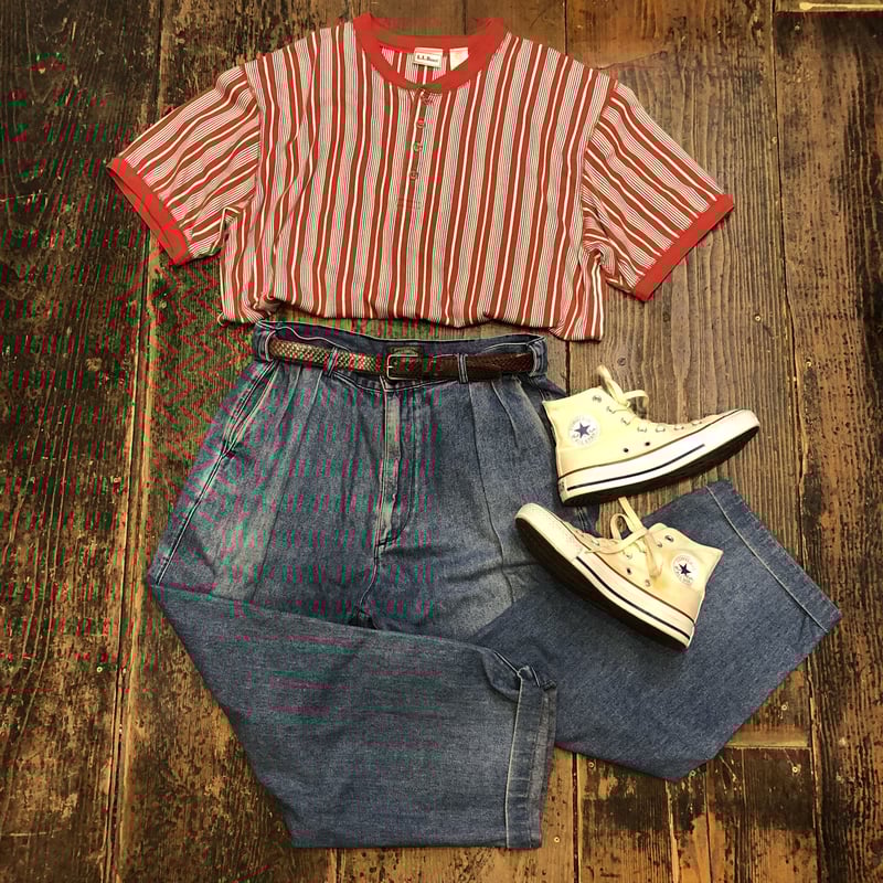 希少！80s エルエルビーン ヘンリーネック ストライプ ロンT 美品 USED] L.L.Bean ストライプ柄 ヘンリーネックTee | garden730