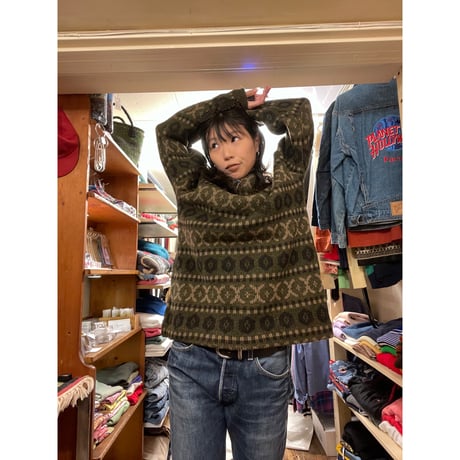 [USED] ボートネックの柄ニット