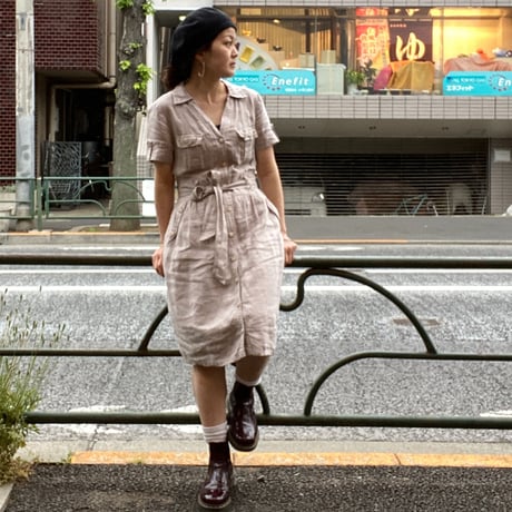 [USED]  フロントボタンのLINEN ワンピース