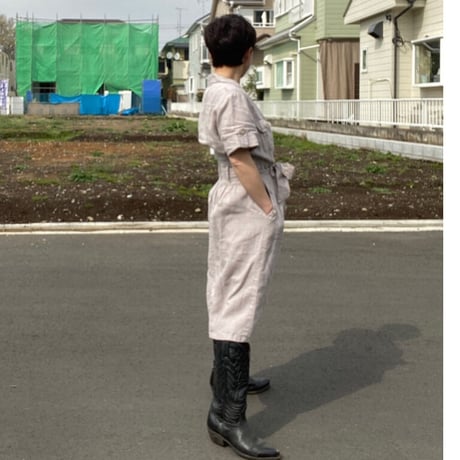 [USED]  フロントボタンのLINEN ワンピース