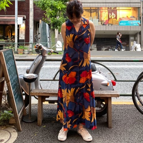 [USED] 花柄 襟付きノースリーブワンピ
