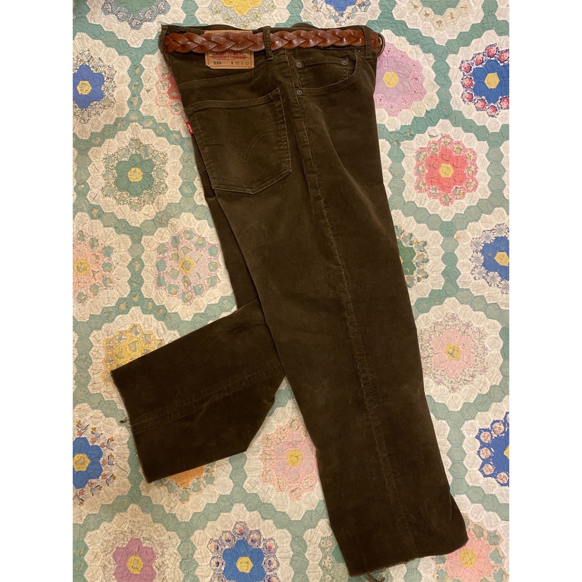 Levi's 533 ブラックスエードパンツ グリーンコーデュロイパンツ Levis / リーバイス 8070 SLIM FIT DYED コーデュロイパンツ 後