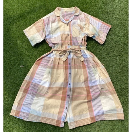 [USED] フロントボタンCOTTON チェックワンピース