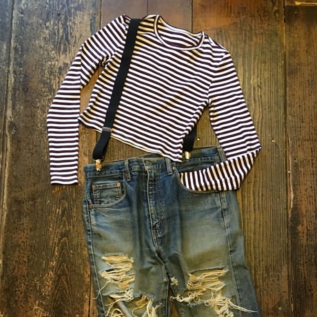 [USED] ショート丈♡ ボーダー リブトップス