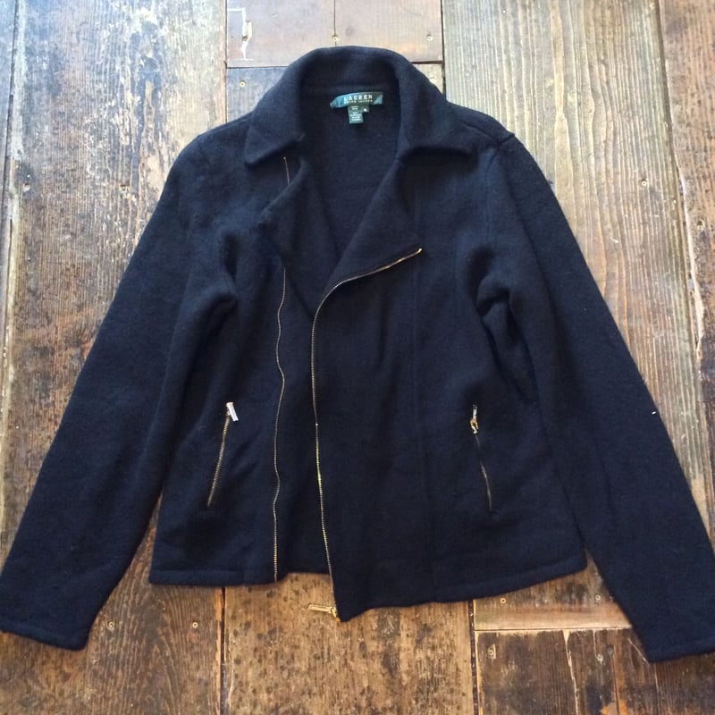 ラルフローレン　ウール スエード ライダース ニット ジャケット 紺 M ラルフローレン ウール スエード ライダース ニット ジャケット 紺 M