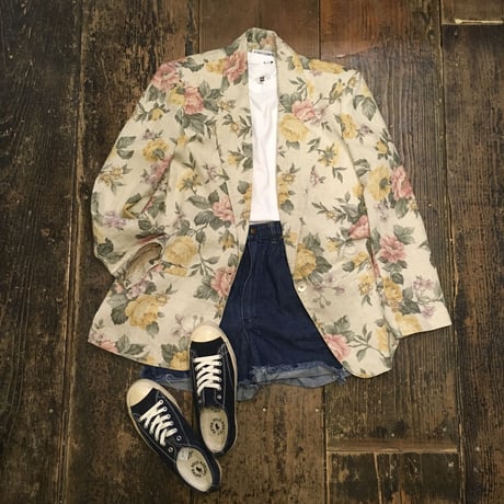 [USED] 肩パット入り! made in U.S.A. 花柄JKT