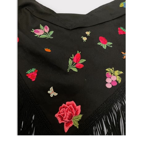 [DEADSTOCK] お花ワッペンフリンジストール