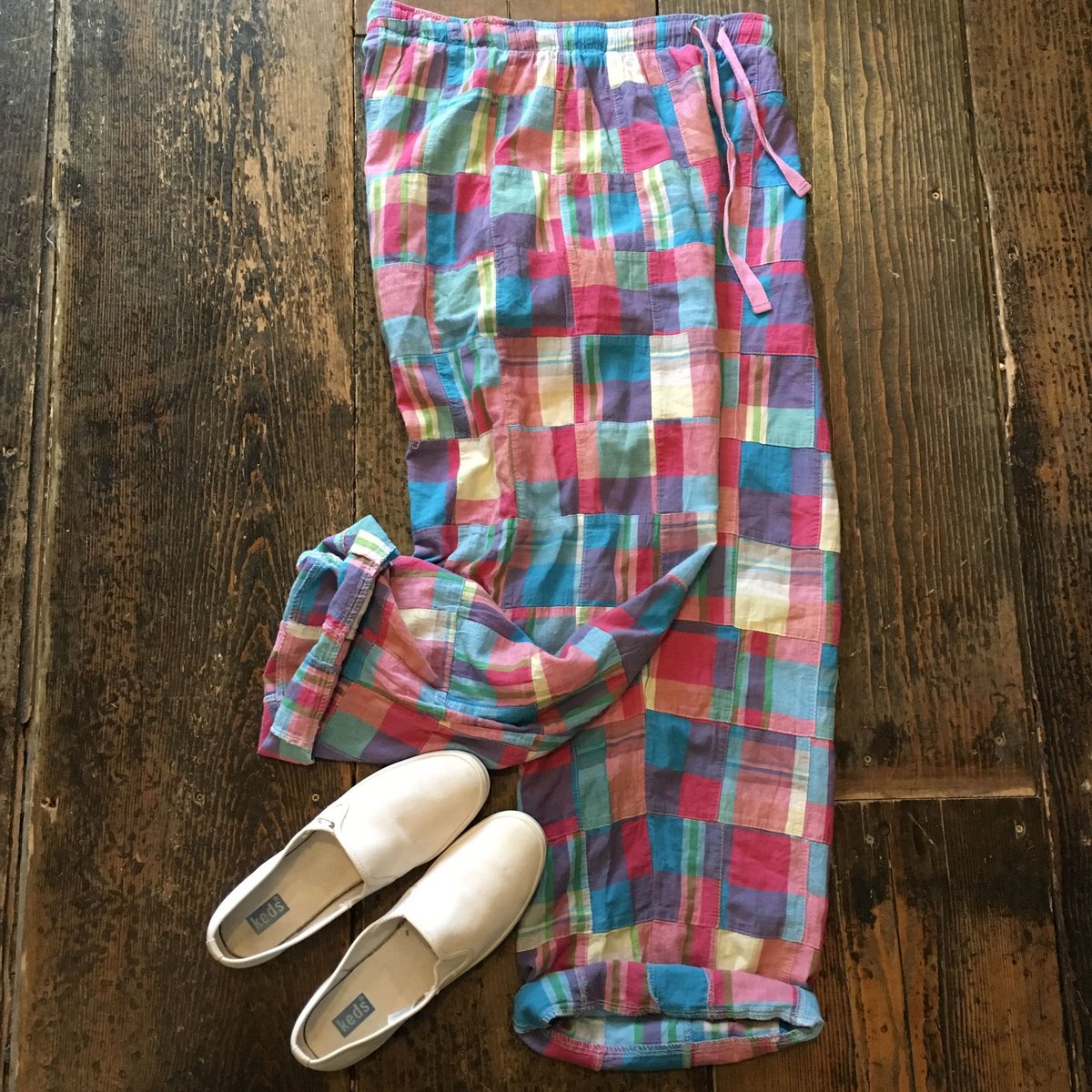 80’s BERLE USA製 マドラスチェック フレアパンツ パッチワーク 80's BERLE USA製 マドラスチェック フレアパンツ パッチワーク