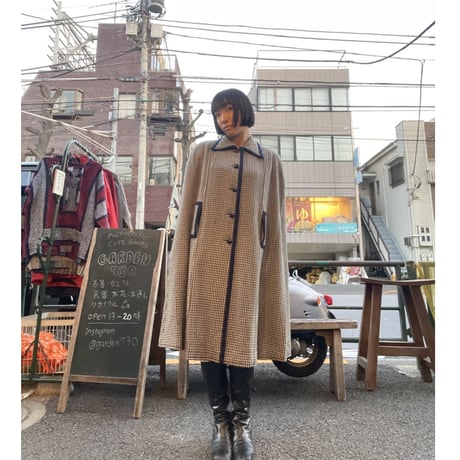 [USED] 千鳥格子ケープコート