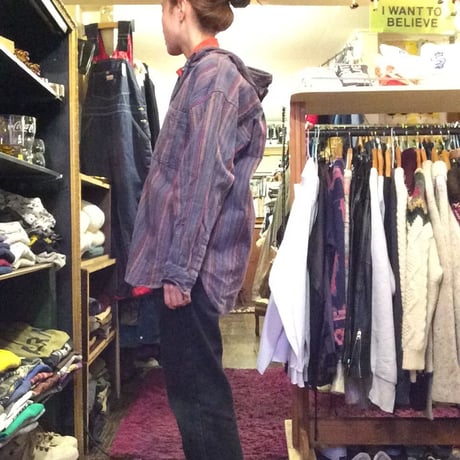 [USED] フード付カラフルストライプシャツ