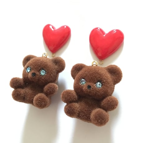 [BENICOTOY] PINK HEART BEAR イヤリング