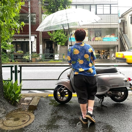 [USED] BLUE💛牡丹 オープンカラーシャツ