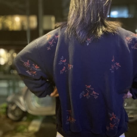 [USED] made in USA 鳥さんプリント スウェットカーディガン