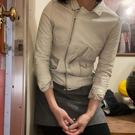 USED］white real leather ライダースJKT