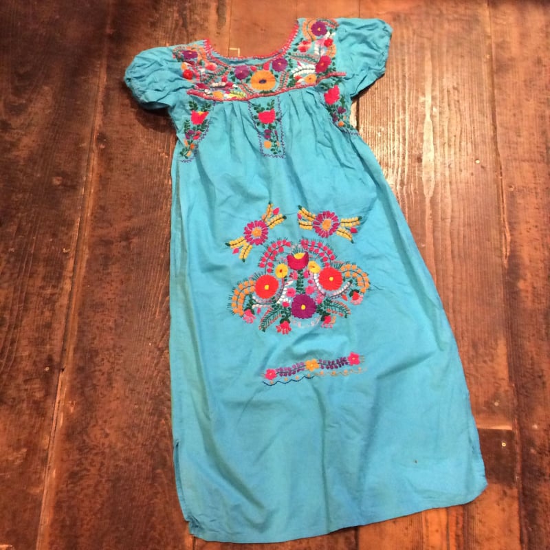 メキシコ 刺繍 水色 ワンピース メキシコ刺繍 子供服ワンピース ブルー(1歳サイズ) | Totolitoo