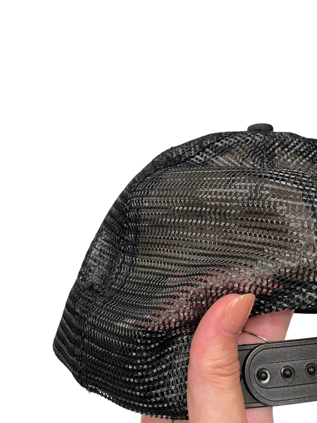 Golfickers メッシュ小物入れ 黒 手編みメッシュポインテッドパンプニーカー （ネイビー×ブラック