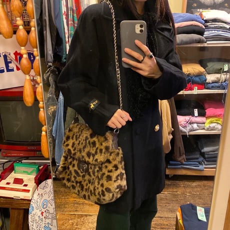 [USED] leopard fur shoulder bag♡