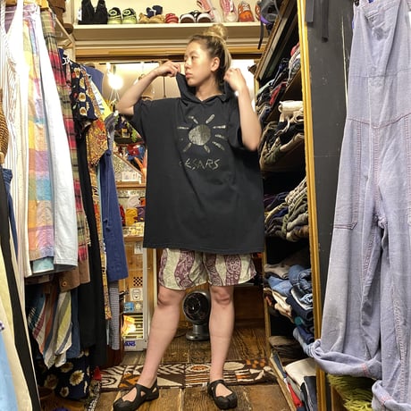 [USED] BLACKプリントフードtee